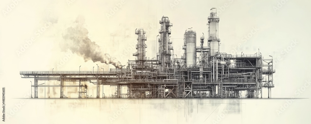 Evolution from a simple oil rig to a large oil and gas plant Stock ...