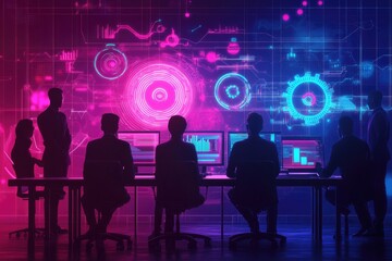 Team working on futuristic interface