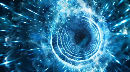 Wall Mural - abstract blue tunnel with light and energy effects in digital illustration