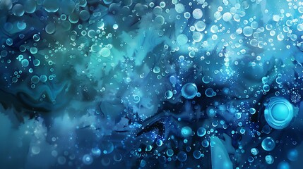 Wall Mural - abstract blue water texture with bubbles and light effects background