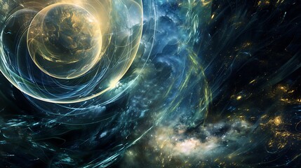 Wall Mural - abstract cosmic illustration of nebula with glowing spheres and swirling light
