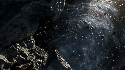 Wall Mural - abstract dark texture with glowing particles and swirling smoke on black space