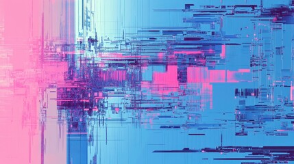 Leinwandbilder - Abstract glitch art background with pink and blue color palettes, showing digital distortion and data streams.