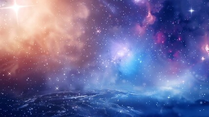 Wall Mural - Abstract Space Scene Featuring Nebula and Starfield with Blue Orange and Purple Colors