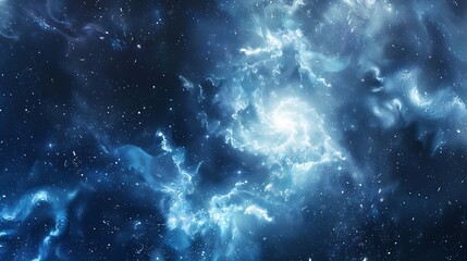 Wall Mural - Cosmic Nebula Of Blue Light With Swirling Forms And Countless Stars In Deep Space