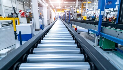 Aufkleber - Empty conveyor belt inside factory.
