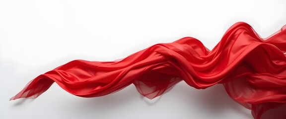 Leinwandbilder - Flowing Red Fabric Graceful Drapery, A Vibrant Red Cape With Smooth Glossy Material Undulates And Billows. Dramatic Folds Create Action. Isolated Against White. Texture And Color Stand Out.