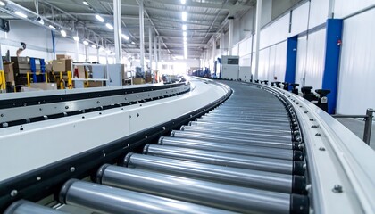 Aufkleber - Industrial Conveyor Belt in Modern Warehouse.