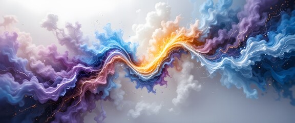 Fototapete - Abstract Energy Burst, Vibrant Light Streaks, Colorful Flowing Plasma, Sparkles Dancing. Dynamic Composition Shows A Powerful Display Of Energy. Bright Hues Of Blue, Purple And Yellow Collide.