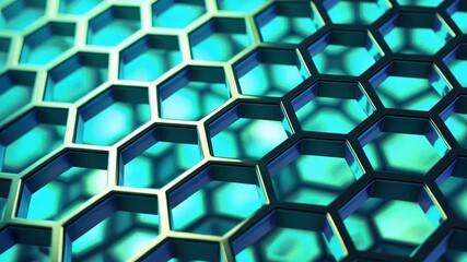 Wall Mural - Honeycomb Texture: A striking macro photograph unveils a geometric honeycomb pattern, rendered in a vivid blue and green color palette, evoking the precision and complexity of nature.