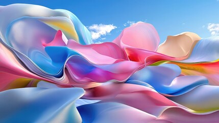 Poster - Abstract waves in pastel pink, blue, and lavender with smooth flowing texture, ideal for wallpaper and design