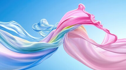 Poster - Abstract waves in pastel pink, blue, and lavender with smooth flowing texture, ideal for wallpaper and design