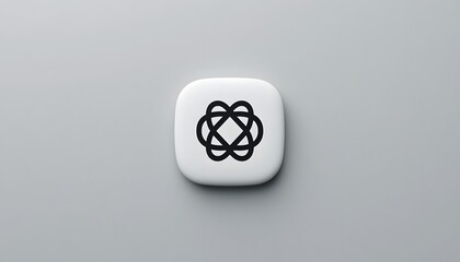 Poster - Clean White Button, An Intricate Knot Design Image. Symmetrical Pattern For Modern Projects. Minimalist Icon On Light Gray, A Visually Striking Choice. Perfect For Digital Marketing Use.