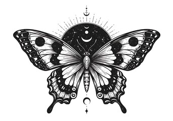 celestial butterfly: monochrome ink art