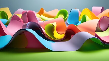Poster - Colorful paper curls in pastel tones with soft shadows for sleek creative concepts
