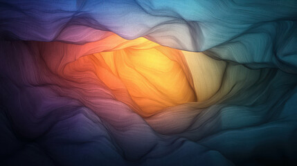 Wall Mural - abstract colorful wave patterns in a smooth flowing surface with warm center glow