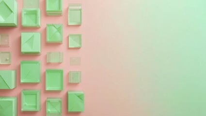 Wall Mural - Geometric Shapes in Translucent Green and Pink Tones on a Minimalist Background