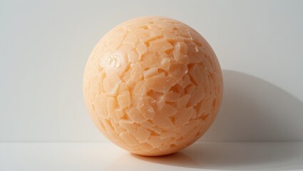 Wall Mural - geometric orange sphere with intricate texture and shimmering surface on minimalist background