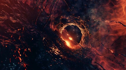 Wall Mural - abstract cosmic explosion of fire and energy with red and orange hues and black background