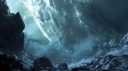 Wall Mural - abstract digital artwork of a blue futuristic space universe with stars