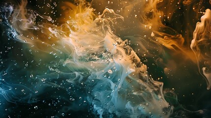 Wall Mural - abstract fluid art with colorful smoke and glittering particles