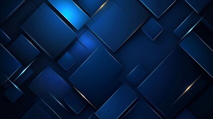 Abstract dark blue background with shiny geometric shapes.