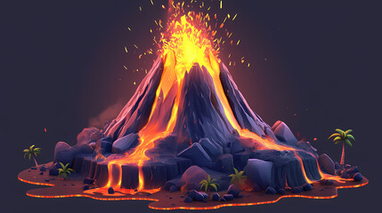 Wall Mural - 3d icon of volcano isolated on transparent background. [Volcanic Temples] | Magma Icon | molten idol. Illustration
