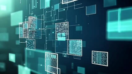 Abstract digital background with glowing geometric shapes, data visualization, and technology theme