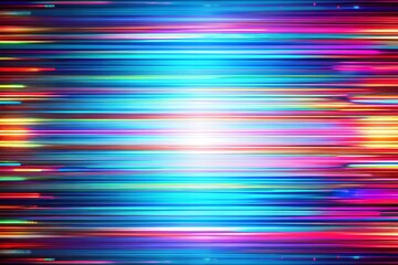 Wall Mural - Horizontal rainbow light trails with radiant blue core in glowing futuristic motion blur effect