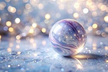 Canvas Print - swirling colors and sparkles inside translucent glass orb resting on glittering surface with soft wa