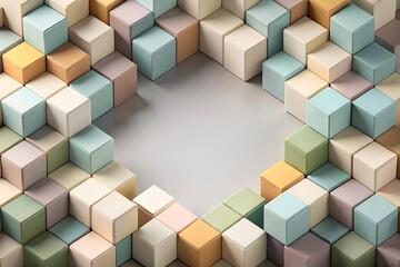 Wall Mural - 3d render of pastel-colored cubes arranged in abstract geometric composition on soft background