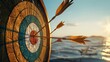 © ms25designs - Target with arrows hitting bullseye, ocean sunset background
