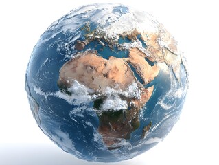 a detailed 3d model of planet earth showcases continents oceans and cloud formations with realistic 