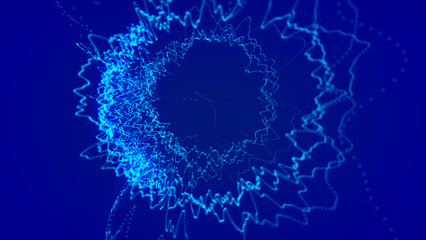 Wall Mural - abstract blue sphere of energy with magical glowing particles on blue background and a light core in