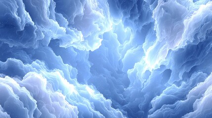 Wall Mural - abstract blue and white clouds swirling in a dreamy, ethereal sky with soft light and intricate text