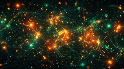 Wall Mural - Glowing particles and swirling light trails create an abstract, energetic pattern against a dark background.
