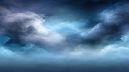 Wall Mural - dramatic, blue-toned clouds swirl in a moody, atmospheric sky, creating a sense of depth and mystery