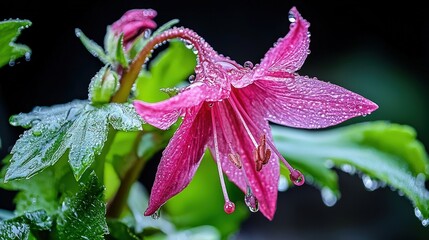 Poster - Delicate pink flower with raindrops nature close-up lush environment macro view botanical beauty