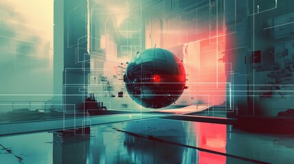 abstract digital shape and particle technological cyber style design connecting become system shape 
