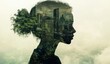 © PANINN 369 - Profile silhouette of a woman with urban skyline and lush greenery, representing harmony between nature and city life