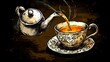 © Artajar - Warmth in a Cup Artistic depiction of tea being poured with a mu
