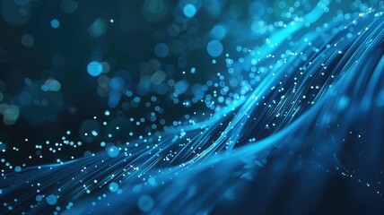 Abstract picture of blue light particle with digital technology style design connecting become dynamic of electric wave movement represent about flowing of data or structure of network system. AIG53.