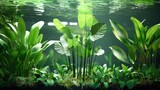 A realistic underwater photography captures a vibrant udomsup top of submersed plant species, showing the beauty of aquatic flora in a natural environment.