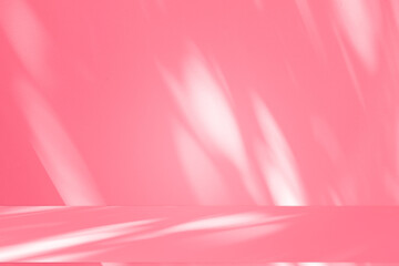 Fototapete - Wall interior background, studio and backdrops show products.with shadow from window color pink background for text insertion and presentation interior decoration	

