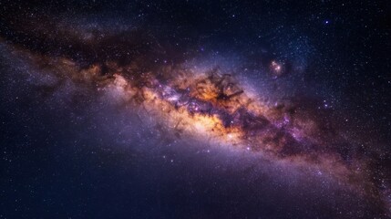 Poster - Dramatic Wide View of Night Sky with Milky Way Galaxy Galaxy's Glowing Core For Astro Photography and Exploration Projects : Generative AI
