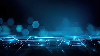 Futuristic blue circuit lines on geometric tech background, symbolizing digital innovation and advanced technology