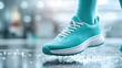 © LULU.Stock journey - Photograph of a person wearing specialized protective shoes and socks to prevent the spread of fungal infections standing in a clean and dry environment that promotes good foot health and hygiene