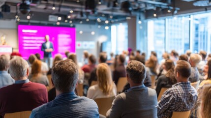 Fototapete - Audience Members Attending a Conference or Business Presentation, Focusing on Learning and Professional Development in a Modern Setting : Generative AI