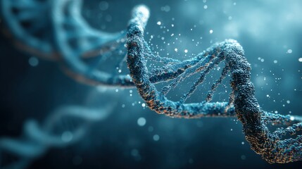 Leinwandbilder - Abstract Glowing DNA Double Helix Structure Against Dark Blue Background Representing Science Research and Genetic Technology Innovation : Generative AI
