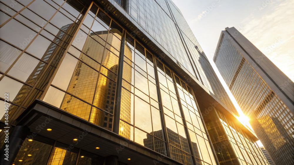 Modern central bank building with glass facade reflecting sunlight ...